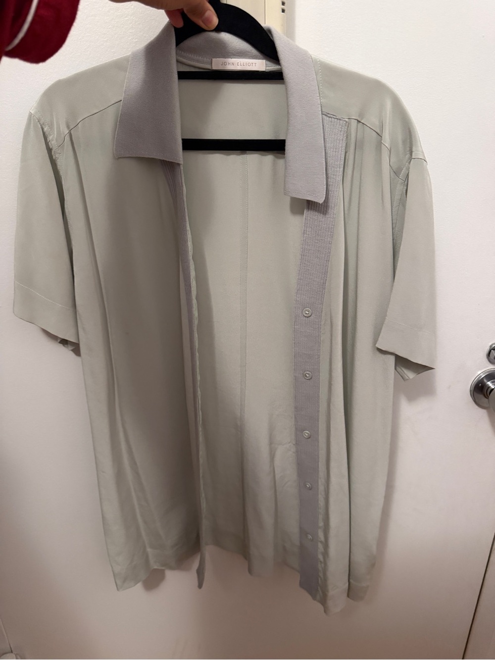 John Elliott Light Sage Button-Up Top with Subtle Texture | amazing quality